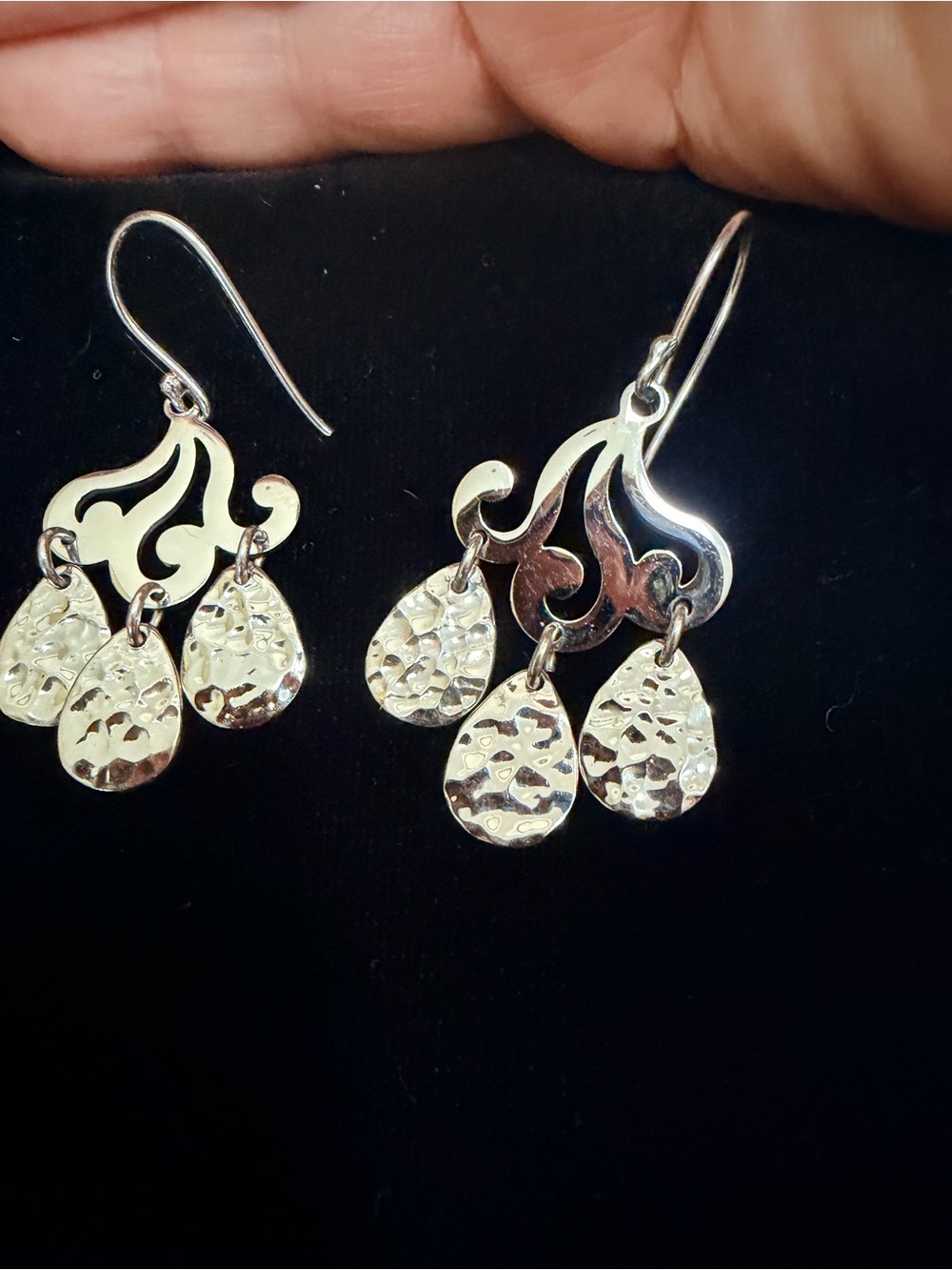 Sterling Silver Hammered Teardrop Dangle Earrings